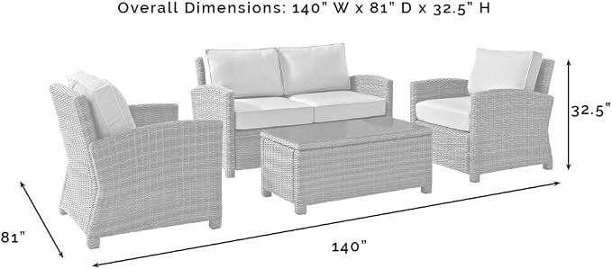 Crosley Furniture Bradenton 4-Piece Outdoor Loveseat Patio Furniture Set, Wicker Conversation Sets for Porch, Brown with Sangria Cushions