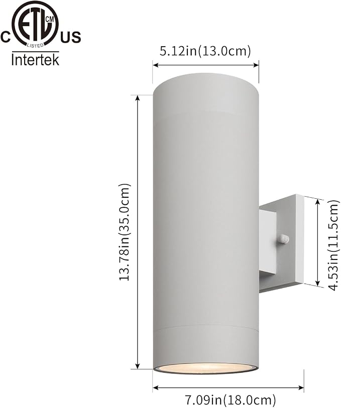 mirrea 14" Modern Outdoor Porch Light in 2 Lights, Matte Gray, 2 Pack | Aluminum cylinder exterior fixtures, tempered glass cover, waterproof wall sconce & patio light for outdoor use.
