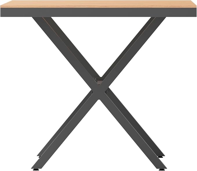Flash Furniture Finch Commercial Grade X-Frame Outdoor Dining Table 59" x 35.5" with Faux Teak Poly Slats and Metal Frame, Natural/Gray