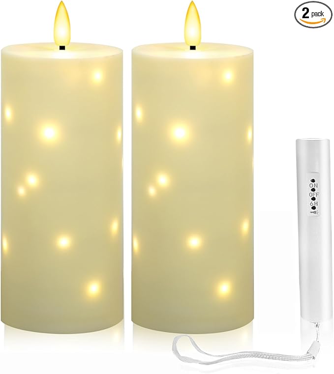 YOROXRG 4" x 10" Large Outdoor Waterproof Flickering Flameless Candles with Timer,2Pcs Battery Operated LED Pillar Candles with Embedded Star String for Outdoor Lanterns,Porch,Patio Decor(Ivory)
