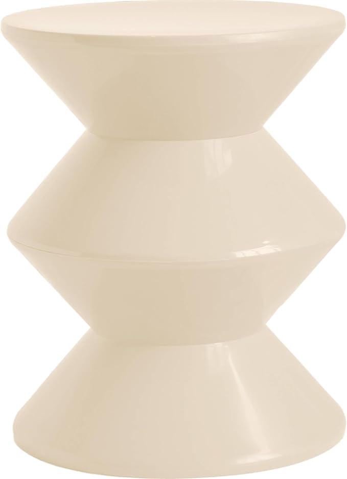 LeisureMod Aura Collection Modern Round Side Table - Ivory ABS Plastic Double-Hourglass Pedestal - No Assembly Weatherproof Accent Furniture for Living Room, Patio & Outdoor Decor