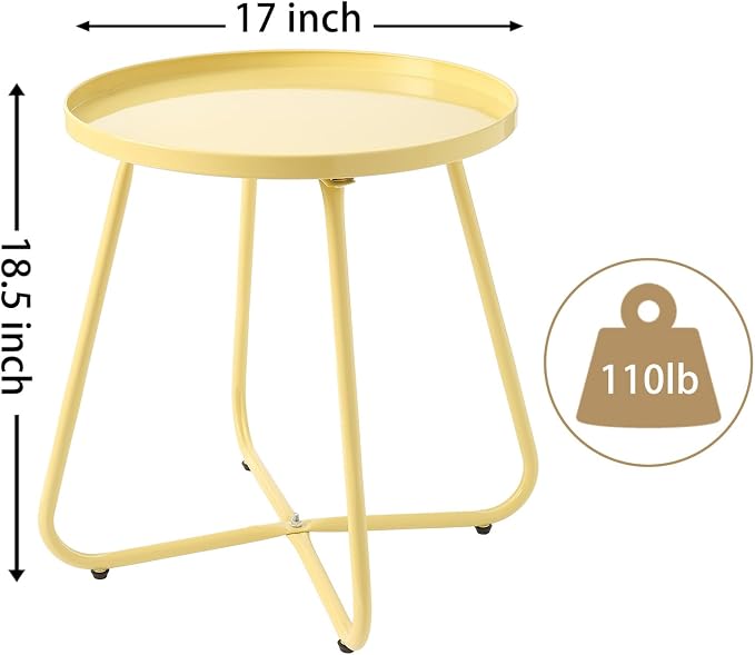LITA Outdoor Side Table Metal Steel Weather Resistant Round End Table for Patio Balcony Living Room, Small Lightweight Weatherproof Accent Table,Yellow,Modern