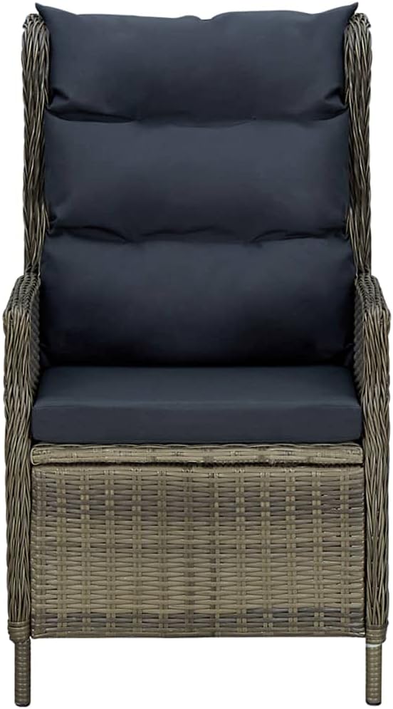 7 Piece Patio Dining Set with Cushions, PE Rattan Brown Outdoor Furniture Set with Adjustable Reclining Armchairs and Solid Wood Tabletop
