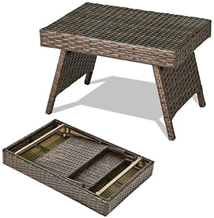 HAPPYGRILL Outdoor Wicker Table Folding Rattan Standing Coffee Side Table for Patio Lawn Bistro Poolside Garden