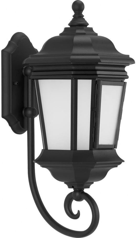 Progress Lighting Crawford Collection 1-Light Etched Glass New Traditional Outdoor Medium Wall Lantern Light Textured Black
