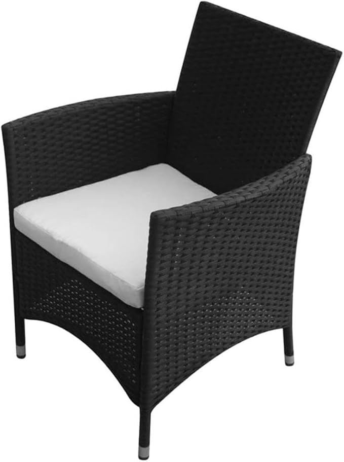 Afuera Living Contemporary 5-Piece Steel Patio Dining Set, Black PE Rattan and Glass Finish, Includes 1 Square Table and 4 Chairs with Cushions, Weather-Resistant Outdoor Garden or Balcony Furniture