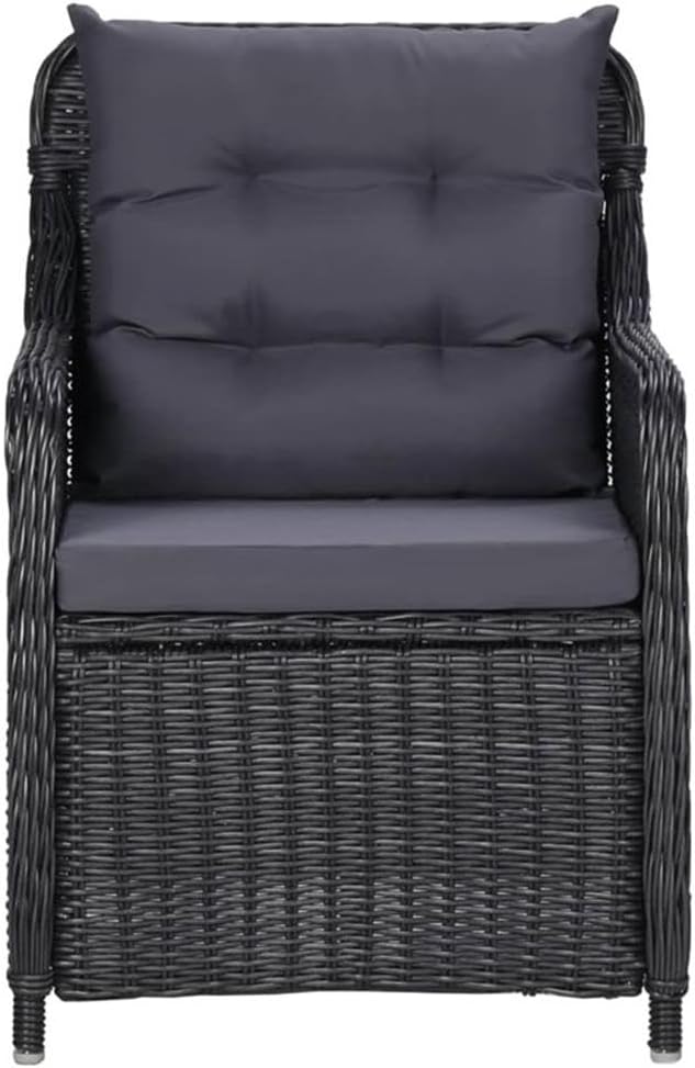 Afuera Living 7-Piece Contemporary Patio Dining Set, Black and Dark Gray Finish, Powder-Coated Steel and Poly Rattan, Rectangular Table with Cushioned Chairs, Weather-Resistant Outdoor Garden