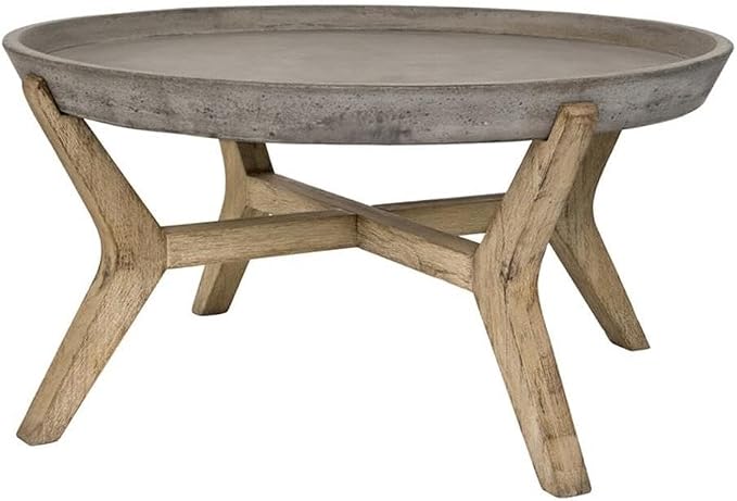 Pemberly Row Round Wood/Concrete Coffee Table, 18.1 in Height, Dark Gray Finish, Weather Resistant, Indoor/Outdoor Use, Sculptural Design, 33.4 in Diameter