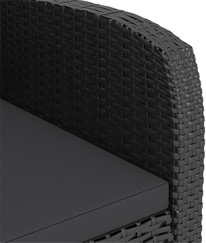 Afuera Living Contemporary Outdoor Dining Set, Black/Natural Wood Finish, Rectangular Acacia Table with Powder-Coated Rattan, Cushioned Reclining Chairs, Outdoor Patio Furniture for Garden or Porch,