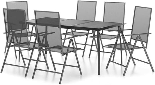 Afuera Living Steel 7-Piece Patio Dining Set, Anthracite Gray Finish, Adjustable Reclining Chairs, Foldable Design, Powder-Coated Rust-Resistant Outdoor Garden or Terrace Table and Chairs Set for 6
