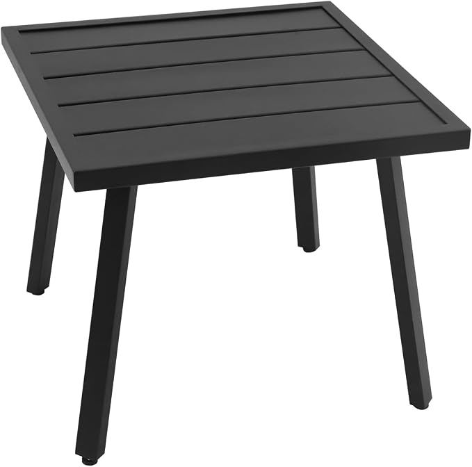 COOS BAY Urban Oasis Metal Patio Table, Small Square Side Table, Weather-Resistant Modern Outdoor Furniture, Black