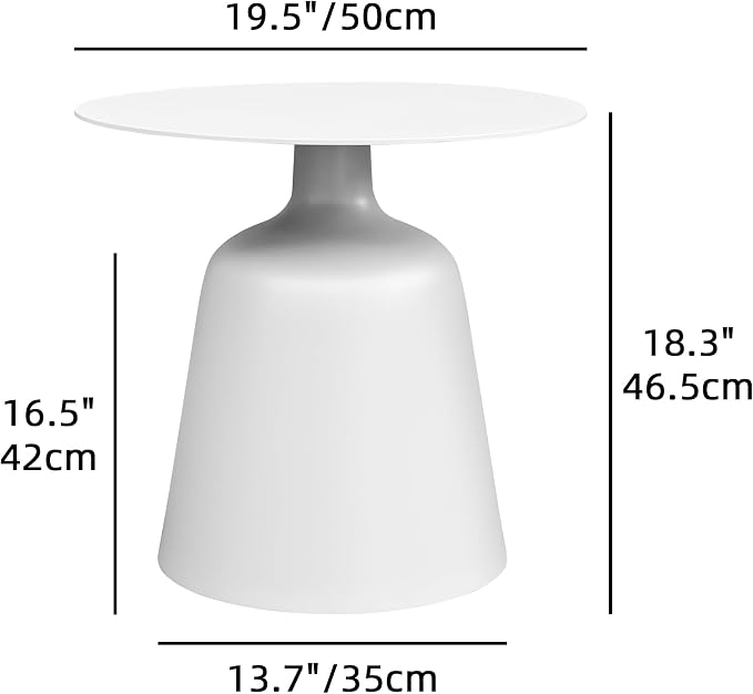 TWT 19.5 Inch Round Pedestal Side Table, Modern Minimalist End Table with Stable Bell Base, Small Coffee Accent Table for Indoor Outdoor Living Room Bedroom Patio Balcony, White