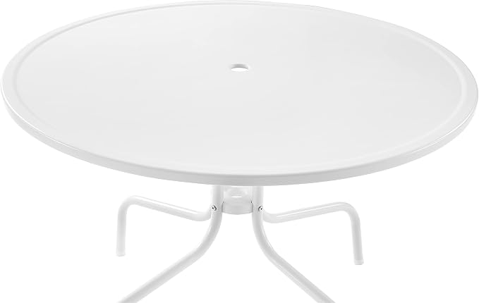 Crosley Furniture Tulip 5-Piece Outdoor Dining Set for 4, Retro Metal Round Patio Table and Chairs for Deck, Pastel Pink Gloss