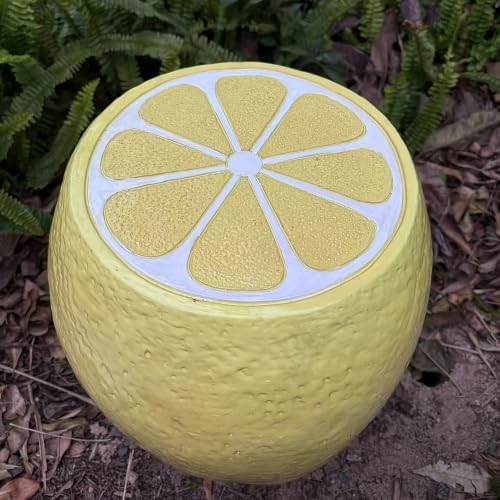 Resin Lemon Fruit Stool Side Table for Indoor Outdoor Use, Cute Yellow Garden Plant Stand Weather Resistant Patio Decor Whimsical Living Room Furniture Decorative Seating Poolside Balcony