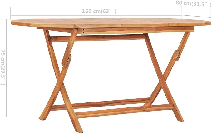 Solid Teak Wood Folding Garden Table, 63x31.5 Inch Outdoor Dining Table, Foldable Solid Teak Wood for Patio