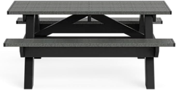 Standard 6 Foot Picnic Table Made of 100% Recycled Engineered Plastic Wood | Lifetime Durability, Low Maintenance Wood Look, Weather Resistant, Portable Picnic Table | Black/Charcoal