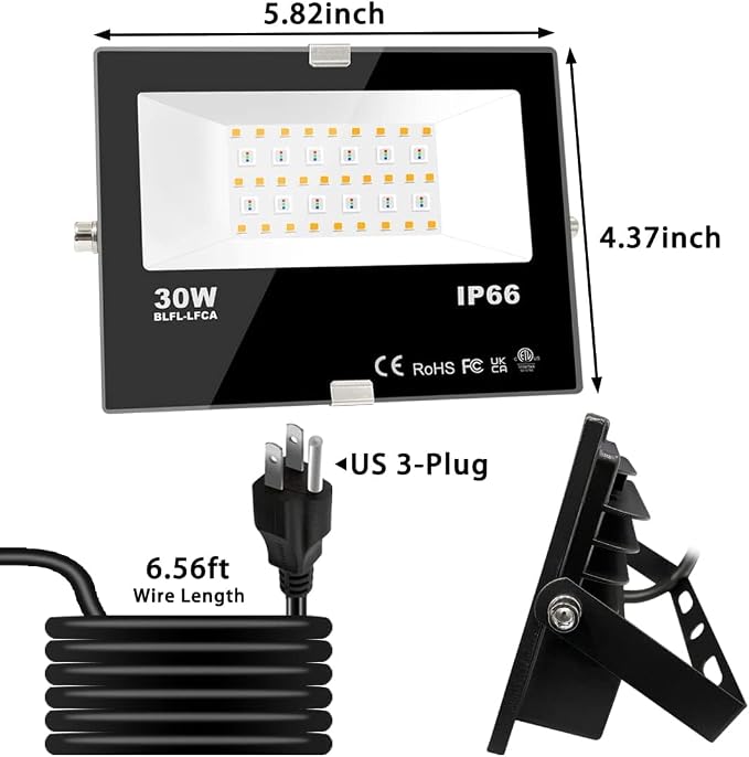 Led Flood Light 30W, 300W Equivalent 3000 LM Outdoor Color Changing Lights | 2700K & 16 Million Colors&Timing& Music Sync, Bluetooth RGBW Smart Floodlights，Led Stage Landscape，IP66 US 3-Plug (2 Pack)