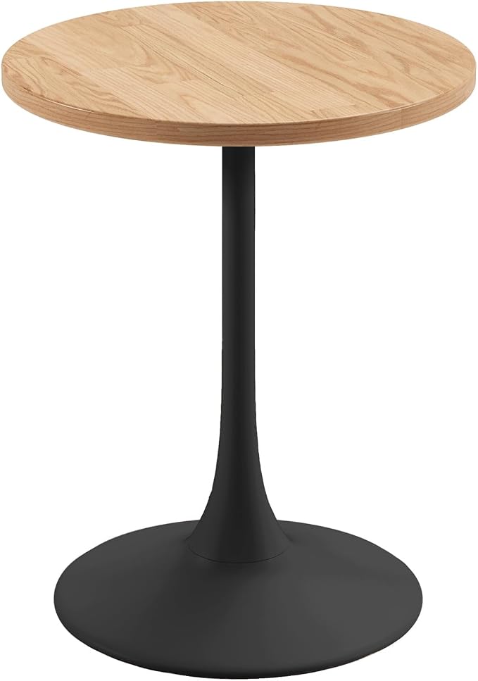Jamesdar, Elise, Round Heavy Duty Commercial Bistro Table for Indoor Outdoor Restaurant & Café Dining, Solid Oak Top, Steel Base, 300 lb Capacity, 24" D x 30" H, Black