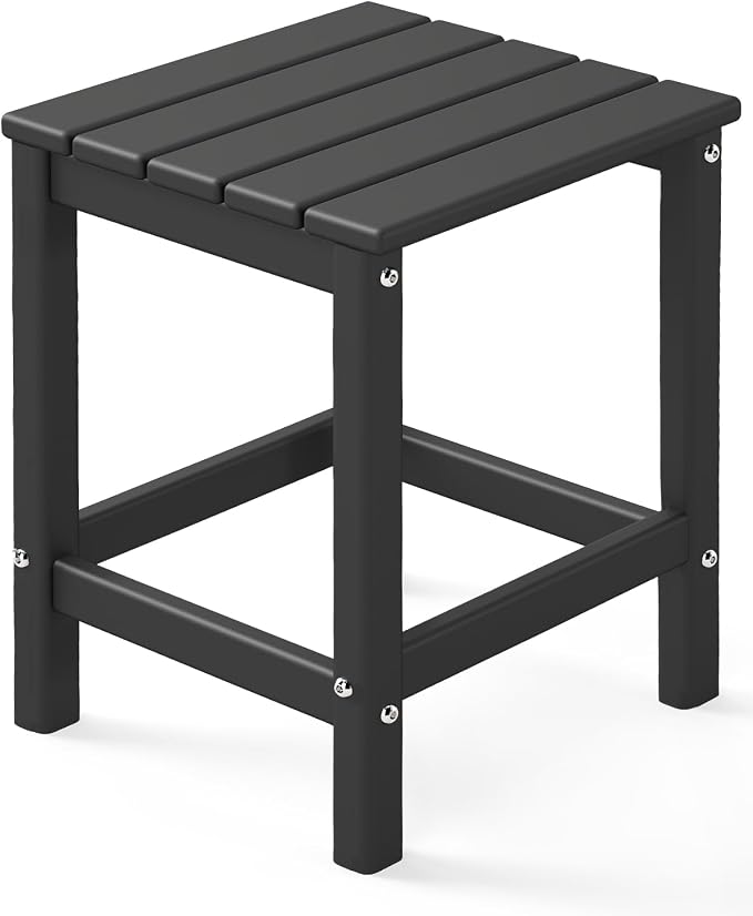 GREENVINES Adirondack-Outdoor-Side-Table | Single-Tier | 14 x 13 Inches | HDPE Plastic | All Weather | Black | Outside End Tables | for Patio Porch Backyard Indoor