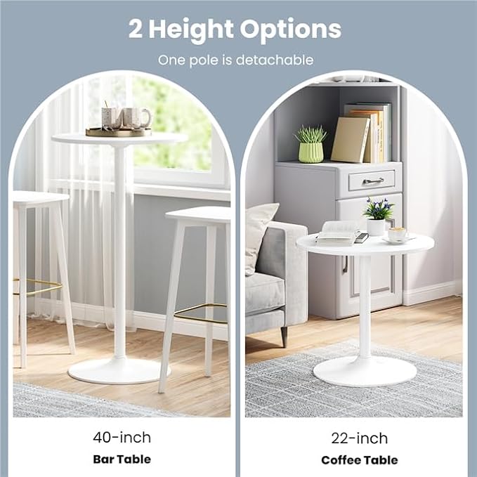 ERGOMASTER Cocktail Table,Two-in-one Modern Style Standing Circular Bar Table 40"/22" Two Convertible Height Suitable for Dining Room, Restaurant, Kitchen (1, White)