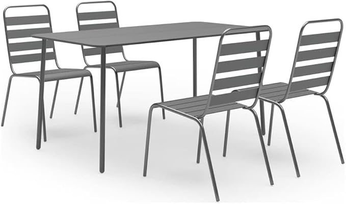 Bowery Hill 5-Piece Steel Patio Dining Set, E-Coated Powder-Coated Finish in Dark Gray, Includes Table and 4 Stackable Chairs, Modern Style, Indoor/Outdoor Use, Perfect for Garden, Terrace, or Balcony