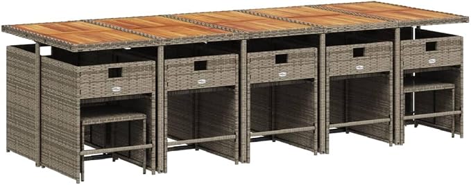 15 Piece Patio Dining Set with Cushions, Space-Saving Cube Outdoor Garden Furniture, Poly Rattan Table and Chairs for Backyard