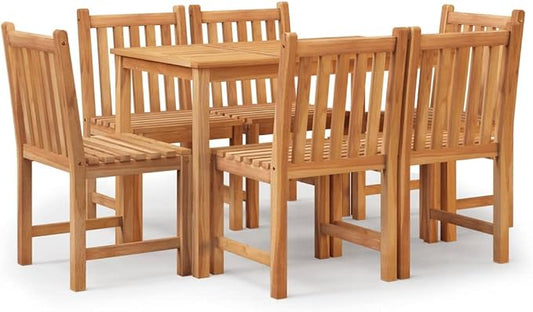 7-Piece Patio Dining Set, Solid Teak Wood Outdoor Table and Chairs with Waterbase Finish, Rectangular Garden Furniture Set for Backyard, Deck and Porch, 1 Table and 6 Chairs