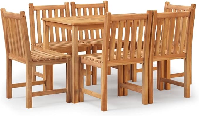 7 Piece Solid Teak Patio Dining Set with Waterproof Table and Comfortable Chairs for Garden