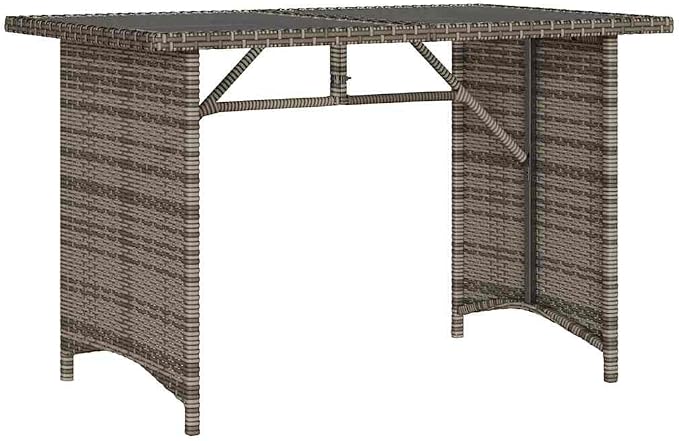 Rectangular Garden Table Grey PE Rattan with Powder-Coated Steel Frame and Tempered Glass top, Sturdy Outdoor Table for Patio, Balcony, Backyard Dining and Outdoor use