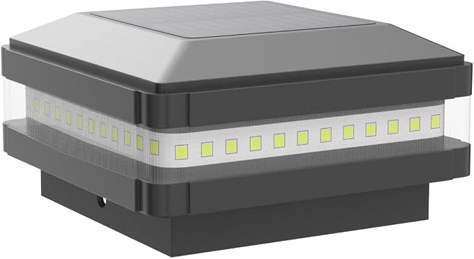 Solar Post Cap Lights Outdoor, 52 LEDs 160LM 6000K Cool White, 4 Pack Black | IP65 Waterproof Fence Post Lights, Compatible with 4x4 5x5 Wooden Posts, Fit for Patio Garden Yard Porch