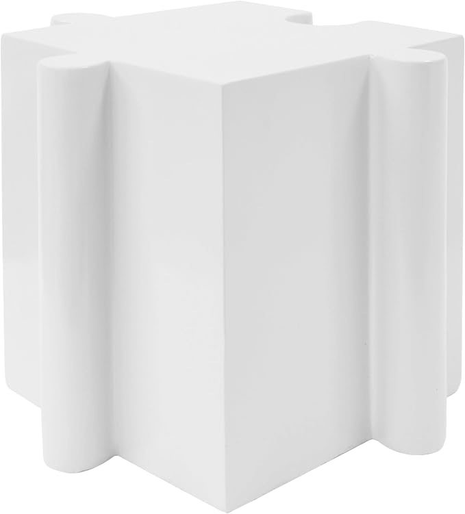 Christopher Knight Home Daton Interlocking Puzzle Outdoor Side Table, Lightweight Concrete Patio Coffee Table, Convex Edge MGO Modular End Table, Creative Set Up for Indoor&Outdoor Use, White