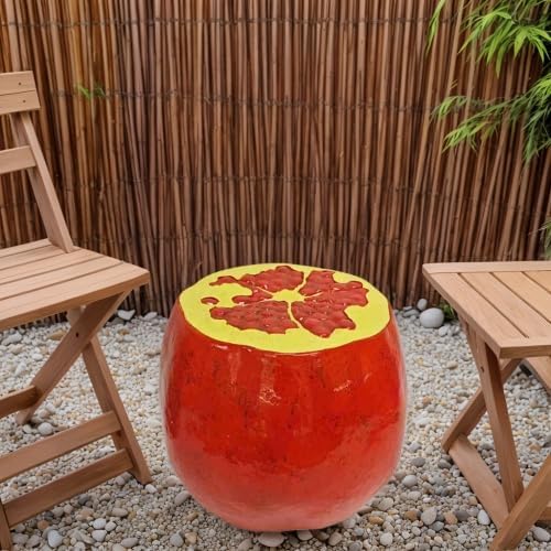 13.4" Oversized Resin Side Table, Indoor Outdoor Plant Stand Pomegranate Fruit Statue Stool, Waterproof Garden Decoration, Multi-Purpose Kids Seat Patio Furniture(Pomegranate Fruit)