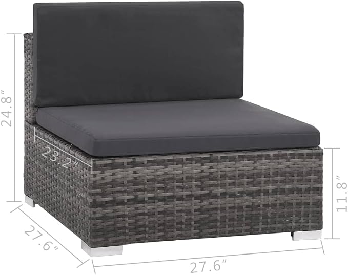 vidaXL Patio Furniture Set 6 Piece, Patio Conversation Set with Cushions, Outdoor Sectional Sofa with Coffee Table for Garden, Poly Rattan Gray