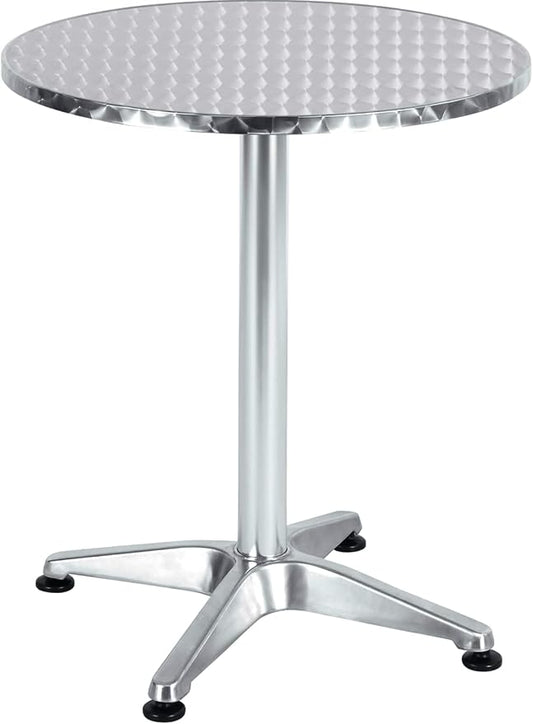 BTEXPERT 23.75" Round Stainless Steel Restaurant Table – Commercial Indoor/Outdoor Patio Dining Table with Aluminum Base – Durable Bistro & Cafe Table for Restaurants and Cafes
