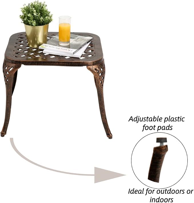 Patio End Metal Table, Outdoor Side Table Cast Aluminum Furniture for Garden, Poolside, Antique Bronze