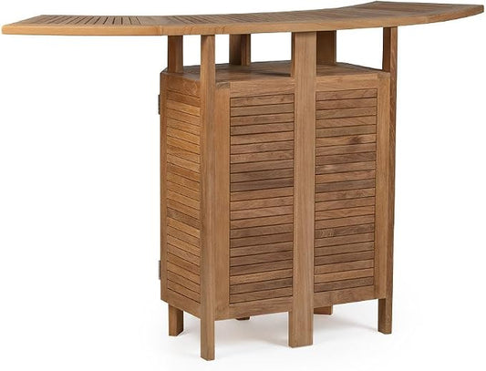Ash & Ember Acadia Grade A Teak Folding Bar Table, Two Tier Cabinet with Folding Panels, Indoor Outdoor Solid Wood Patio Furniture, Tightly Spaced Slats, Weather Resistant Bar Furniture