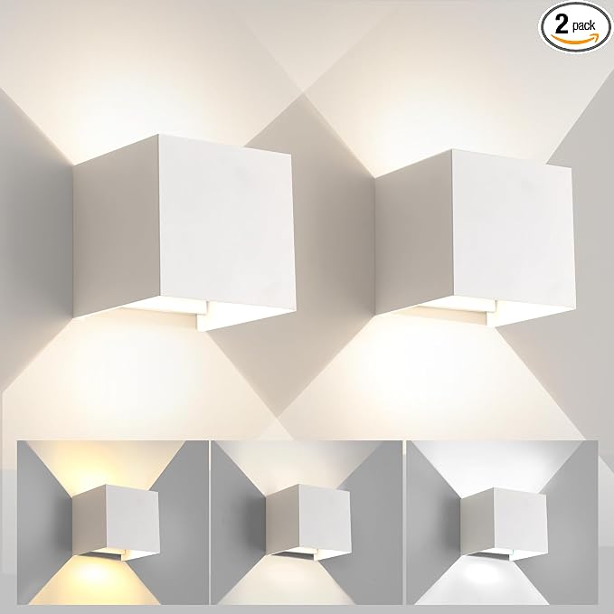 15W 3CCT Adjustable Up and Down LED Wall Sconce 2 Pack | White IP65 waterproof ETL certified 1300LM Exterior/Interior Lighting Fixtures for porches & patios