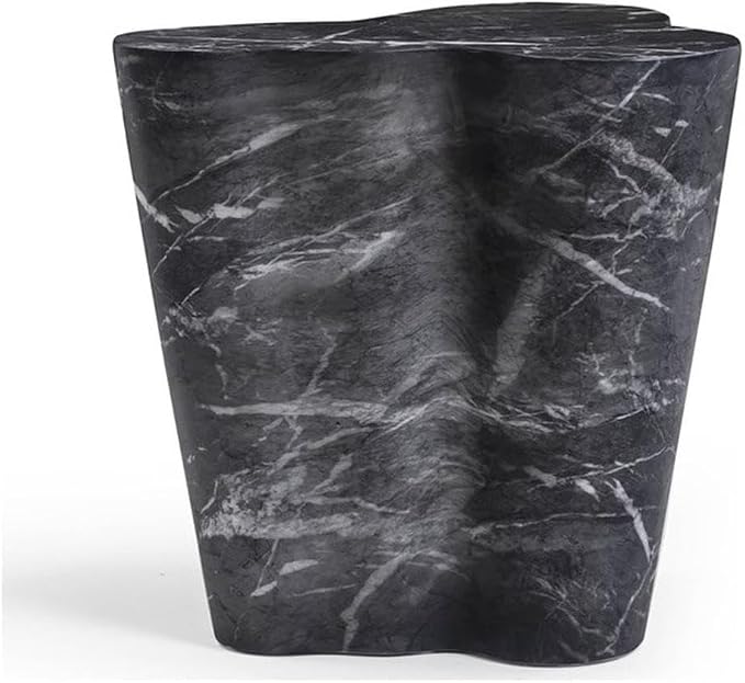 Pemberly Row Slab Black Marble Concrete Side Table, 20.7" W x 18.5" D x 22" H, Outdoor Safe, Modern Design Indoor/Outdoor Table for Patio or Living Room Decor
