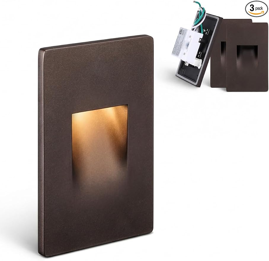 LEONLITE 3-Pack 3CCT 120V LED Step Lights, Vertical, Oil Rubbed Bronze | 110LM, 5%-100% Dimmable, CRI90, ETL, Indoor Outdoor Stair Lights, Wet Location, 3000K/4000K/5000K, Aluminum