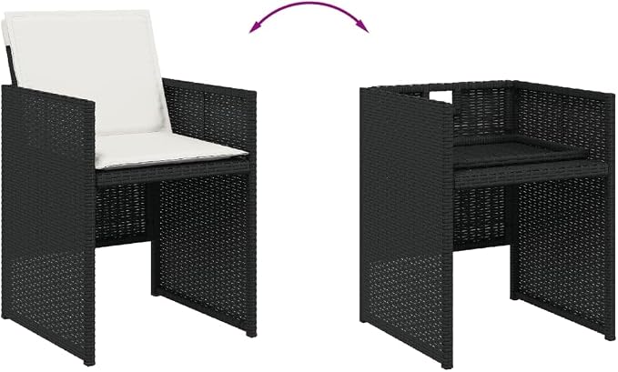 11-Piece Outdoor Patio Dining Set with Cushions Black PE Rattan Furniture, Acacia Wood Table & Foldable Chairs for Garden Backyard Balcony Porch