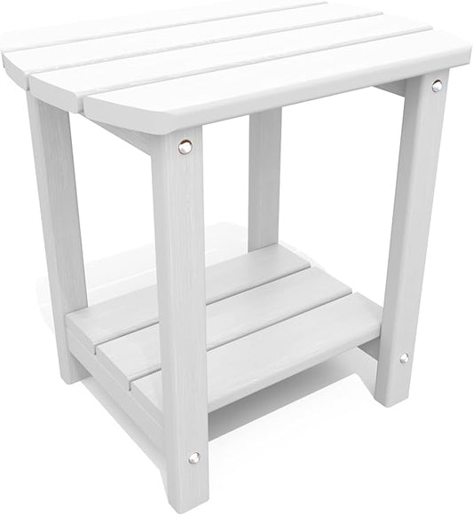 THOEOE Adirondack Outdoor Side Table, 2-Tier Sturdy Patio End Table Weather Resistant, Morden Side Table for Patio, Pool, Porch, White