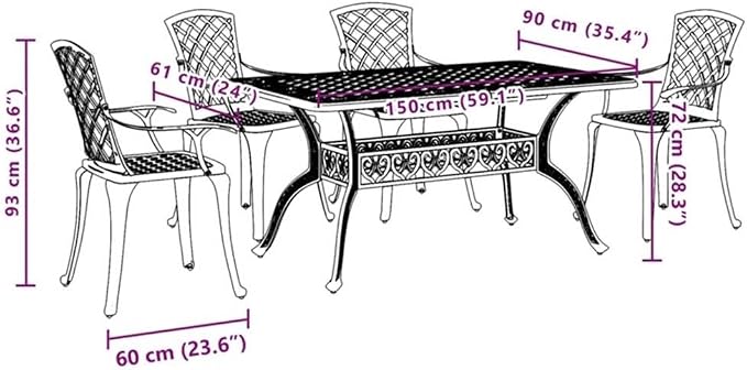 Afuera Living 5 Piece Garden Dining Set, Powder-Coated Cast Aluminum, White Finish, Outdoor Patio Table with Umbrella Hole and 4 Chairs, Modern Industrial Style for Garden or Terrace