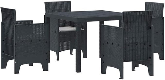 Afuera Living 5-Piece Poly Rattan Patio Dining Set, Anthracite Finish, UV-Resistant Material, Cushioned Armchairs, Square Table, Weather-Resistant Outdoor Furniture for Terrace or Garden Dining