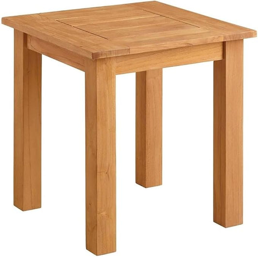 Afuera Living Square Outdoor Side Table, 20" x 20" x 22", Solid Teak Wood, Natural Oil Finish, Slatted Top, Compact Design, Sustainable Patio Furniture for Drinks or Lanterns