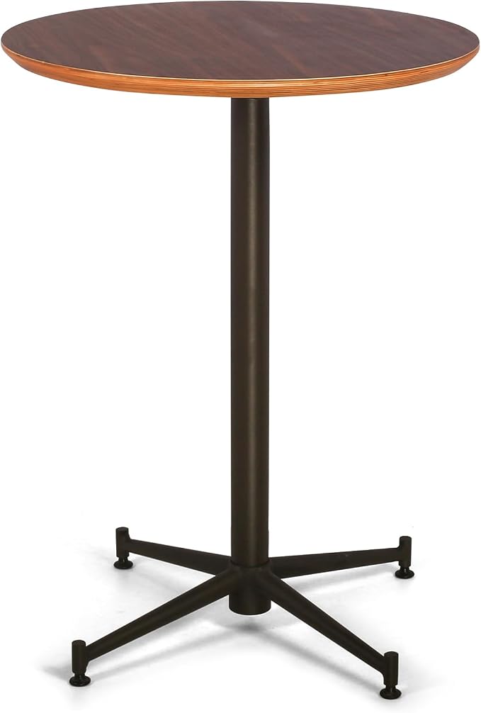 LOKKHAN Oak Top Premium Steel Patio Bistro Table, Backyard Dining Table, Indoor-Outdoor Bar Table, Garden Coffee Table, Heavy Duty Round Metal Side Table, Waterproof, (23.6" Diax29.5 H)