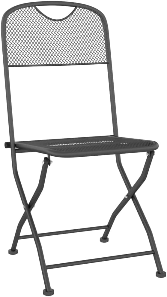 5 Piece Patio Dining Set with Expanded Metal Mesh Folding Chairs, Anthracite E-Coating Finish for Outdoor Use