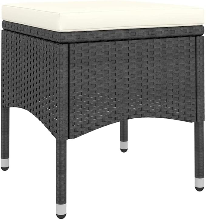 Afuera Living 5-Piece Patio Dining Set, Synthetic Poly Rattan and Acacia Wood, Black/Cream White Finish, Includes Cushioned Seats, Contemporary Compact Design for Outdoor Garden, Terrace or Balcony