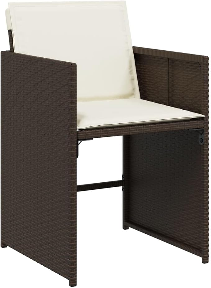 15 Piece Patio Dining Set with Cushions Brown Poly Rattan Outdoor Garden Furniture Table and 14 Folding Chairs Tempered Glass Tabletop Removable Washable Covers UV Proof for Backyard Lawn Deck