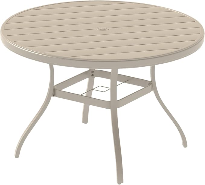 BROVAVE 40" Outdoor Round Dining Table, Metal Dining Tables, Patio Dining Table with Rust-Proof & Easy-Assembly for Deck/Lawn/Garden, Sandstone