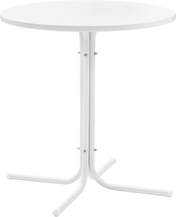 Crosley Furniture Griffith Round Outdoor Bistro Table, Retro Metal Patio Furniture for Dining, Porch, Deck, White Satin